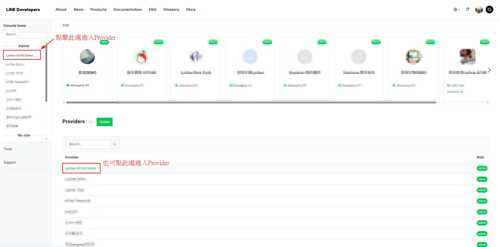 選擇 LINE OA 所屬的 Provider