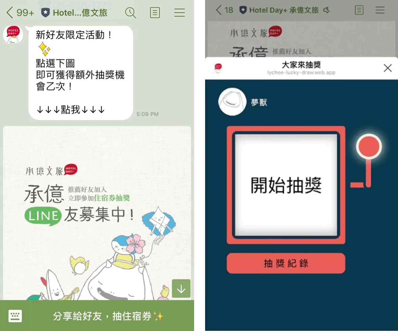 透過給新好友專屬的一次性抽獎活動,並設定在歡迎訊息中,可以做為與新好友相見歡的見面禮。