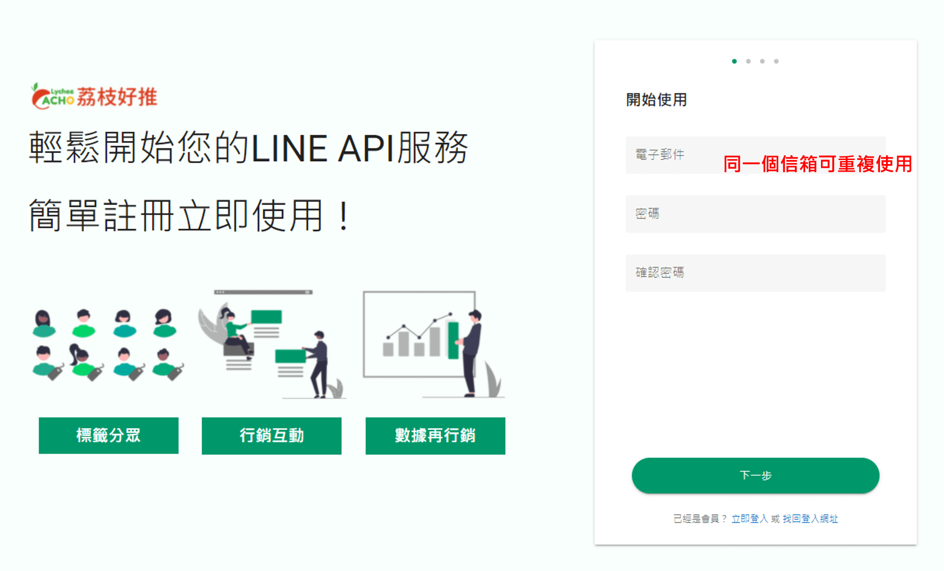 荔枝好推註冊頁面，信箱可重複使用