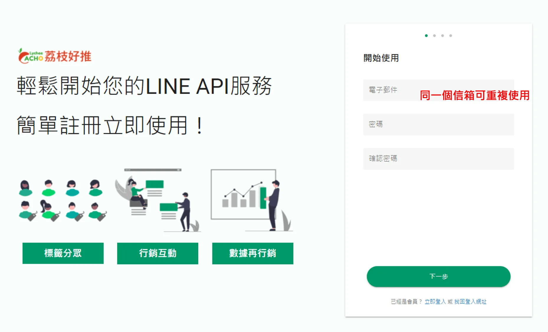 荔枝好推註冊頁面，信箱可重複使用